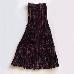 VTG Sedona Stitchery Crushed Velvet Tiered Maxi Skirt Dark Purple One Size Boho